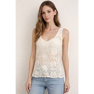 Temptation Positano White Crochet Sheer Blouse Size XS Made in Italy #767
